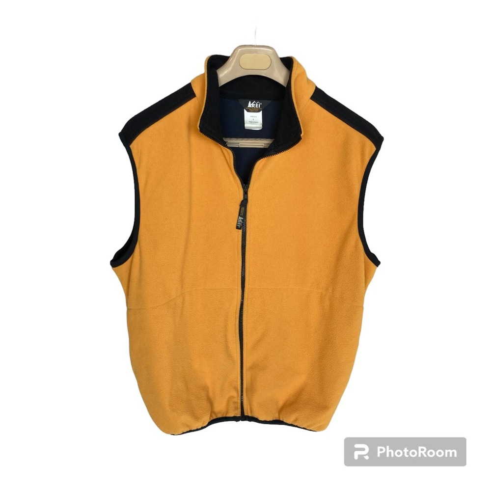 REI Vest Unisex Large Yellow Fleece Full Zip Pockets Hiking Outdoors Warm Vtg